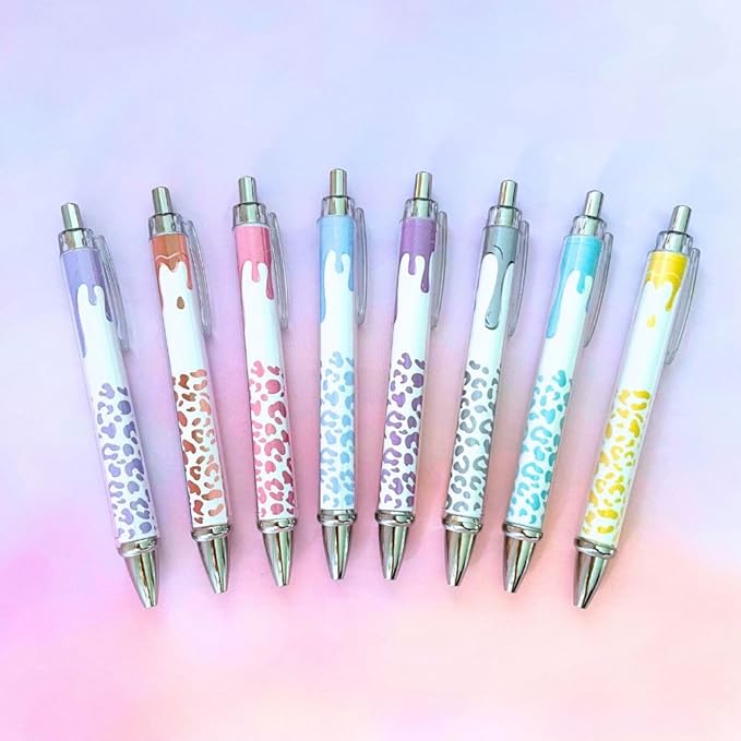 Cheetah Dripping Pens 8PC - Black Ballpoint Pens for Home & Office -