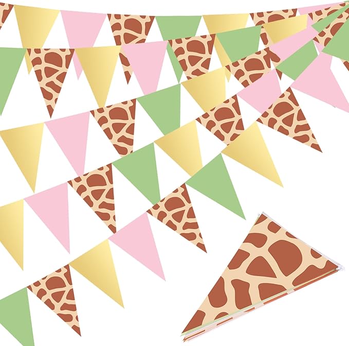 5 Pcs Wild One Birthday Banner Decorations Giraffe Animals Pink