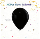 160pcs Black Balloons 12 Inch Matte Latex Balloons for Graduation