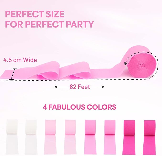 Captain Décor 8 Pink Streamers with White, 656ft Pack of Pink Crepe