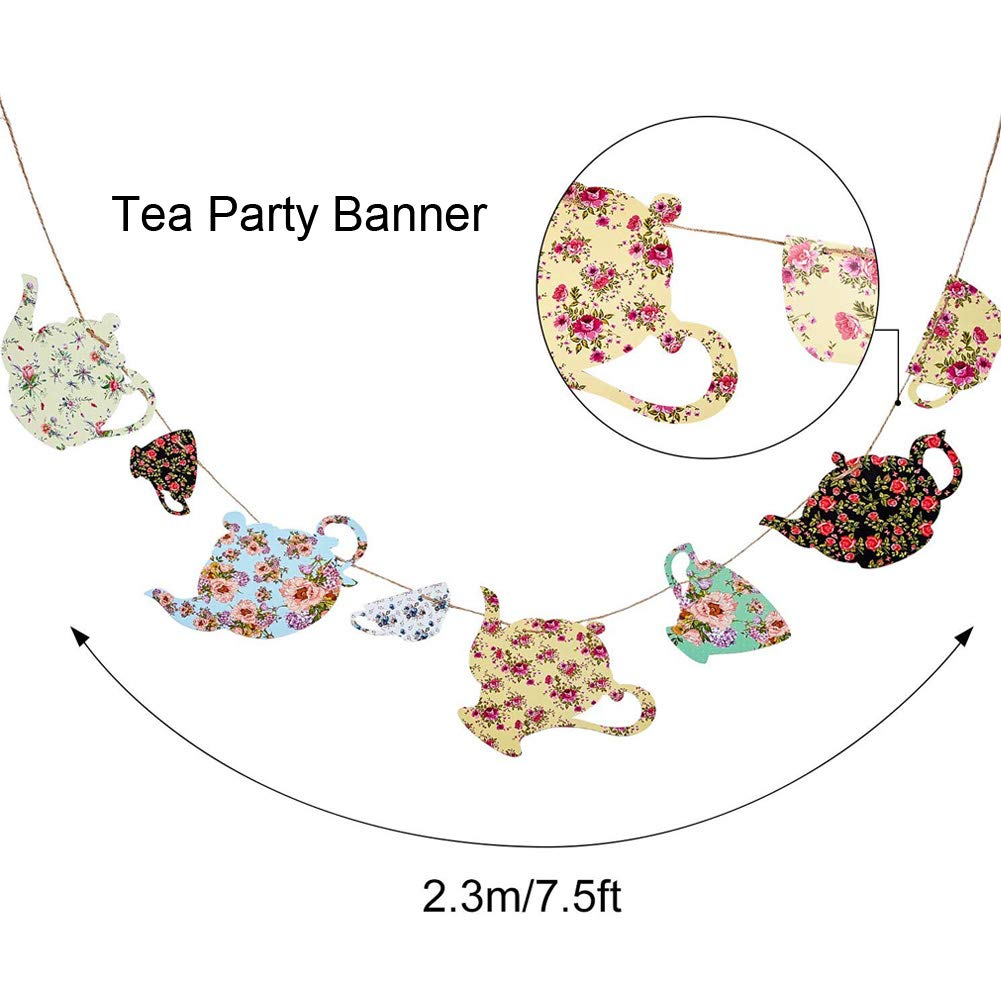 SUNBEAUTY Tea Party Decoration Teapot Bunting Garland Spring Garden