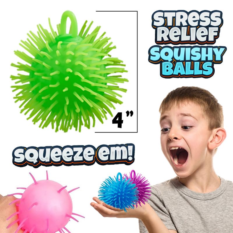 Bedwina Puffer Balls (Pack of 12) - Squishy Balls for Kids Neon Party