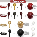 Burgundy Black Gold Balloon Garland Double Stuffed Dark Red Gold
