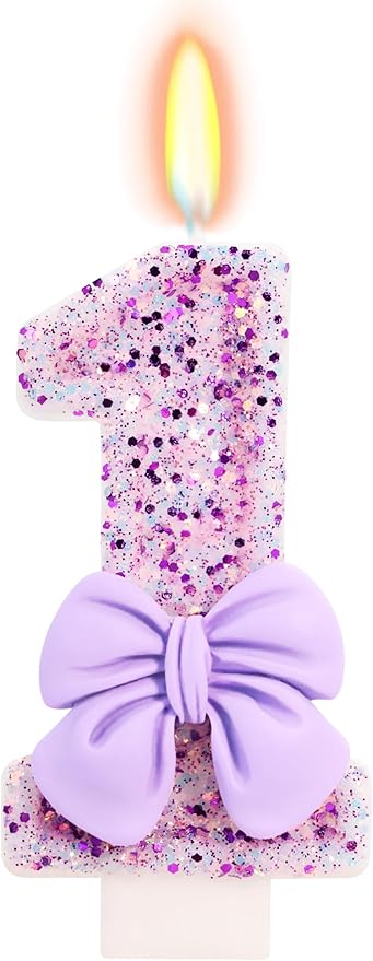 Birthday Candle for Cake, 1 Candle - Purple Bowknot, 2.76 inch Cake