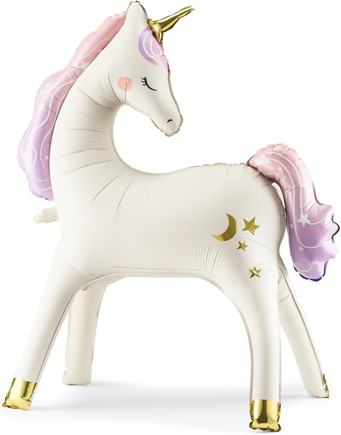 Giant Standing Unicorn Balloon PartyDeco 37.5x34 Inch Stylish White