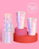 xo Fetti Iridescent Engagement Ring Plastic Cups 16 pcs 16 oz