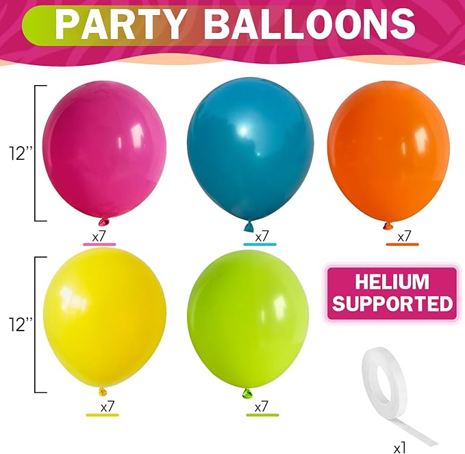 HILAVO Tropical Balloons 12 Inch Summer Hawaiian Hot Pink Orange Teal