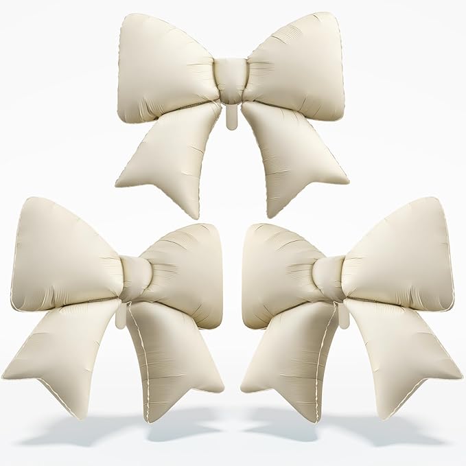 Cream Bow Foil Balloons 38 Inch, Large Beige White Bow Shaped Mylar