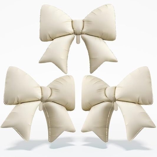 Cream Bow Foil Balloons 38 Inch, Large Beige White Bow Shaped Mylar