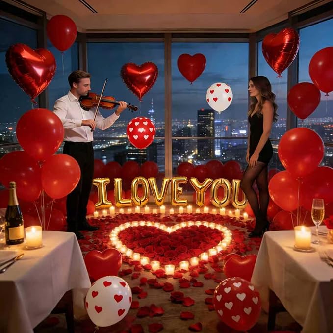 1060PCS Valentine's Day Balloons Kit with 1000 Pcs Silk Rose Petals