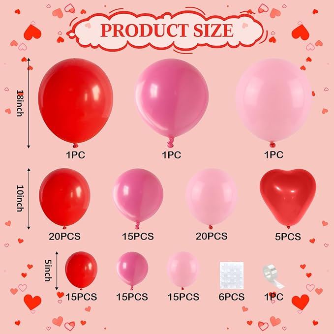 Valentines Day Balloon Arch Kit Pink Red Balloons Garland Red Pink