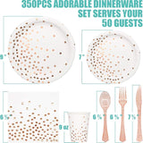 White & Rose Gold Party Supplies - 350 PCS Disposable Dinnerware Set