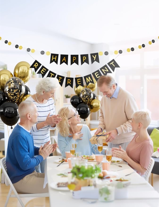 Retirement Party Decorations for Men and Women Black and Gold Happy