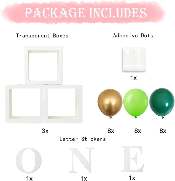 First Birthday Decorations for Boy ONE Balloon Boxes with Green and