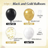 Black White and Gold balloons, 60pcs 12inch Black White Metallic Gold