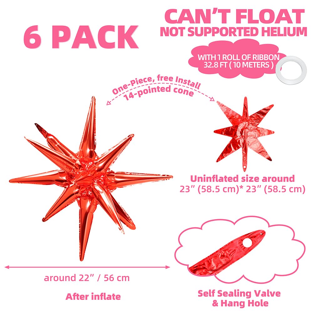Red One Piece Explosion Star Cone Balloon Metallic Fireworks Spike