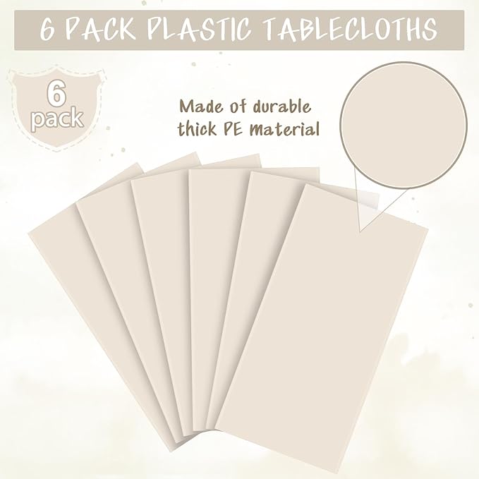 6Pcs Beige Tablecloths for Rectangle Tables,Disposable Plastic Ivory