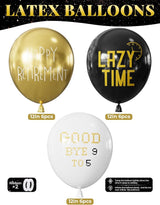 Retirement Balloons - 12 Inch Black Gold and White Balloons Funny