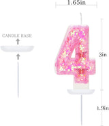 Pink Birthday Candles - Number 4 Candle for Birthday Girl, Butterfly