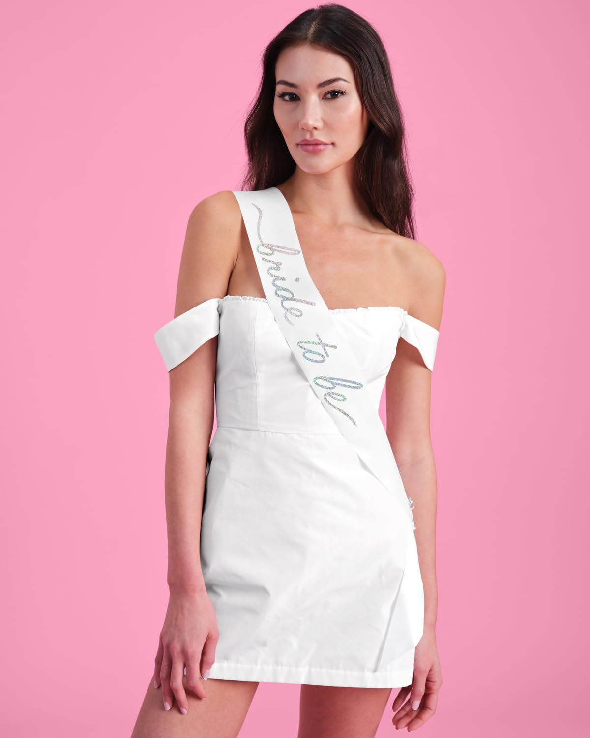 xo, Fetti White Satin Bride to Be Sash, Iridescent Foil | Bachelorette