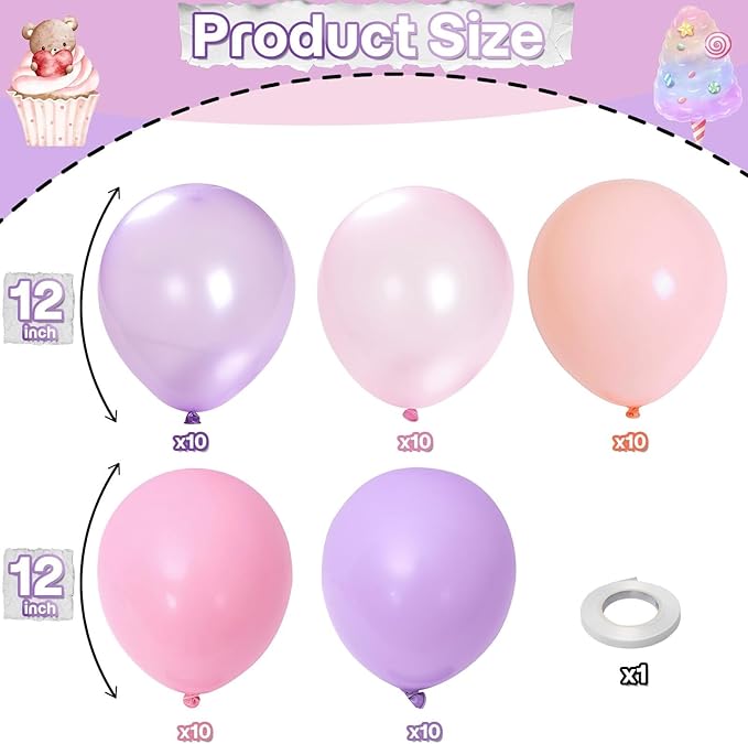 Pastel Pink and Purple Balloons, Princess Pearl Light Pink Purple
