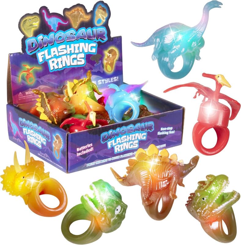 Kangaroo 12 Pack Dinosaur LED Light up Rings Bulk - Flashing Colorful