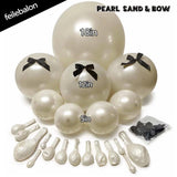 Pearl Sand White Balloon Arch Kit with Black Bow Double Stuffed Pearl