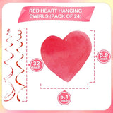 Red Pink Heart Hanging Swirl Decorations, Foil Ceiling Hanging Whirls