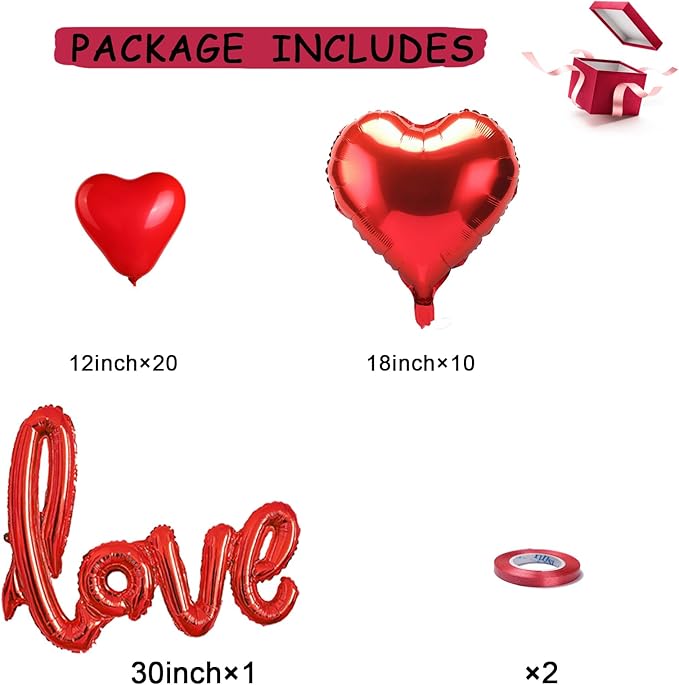 Valentine's Day Decorations Set 1000 Rose Petals & 31 Red Heart