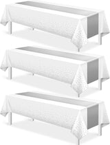 3Pcs White and Silver Tablecloth Party Decorations,Plastic White
