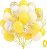 60pcs Yellow and White Balloons 12inch with Pastel Yellow White Gold
