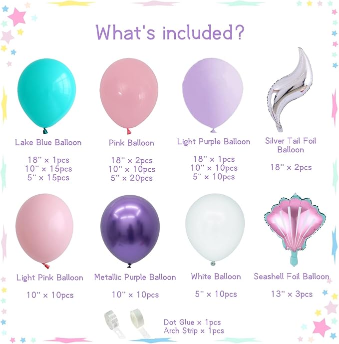 119Pcs Mermaid Balloon Garland Kit Mermaid Tail Arch Party