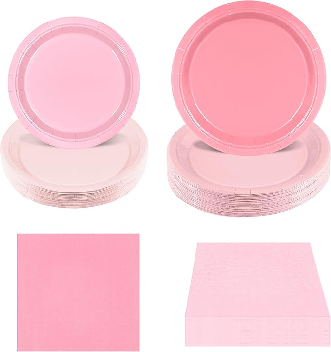 180Pcs Pink Paper Plates Party Supplies Boho Paper Plates and Napkins