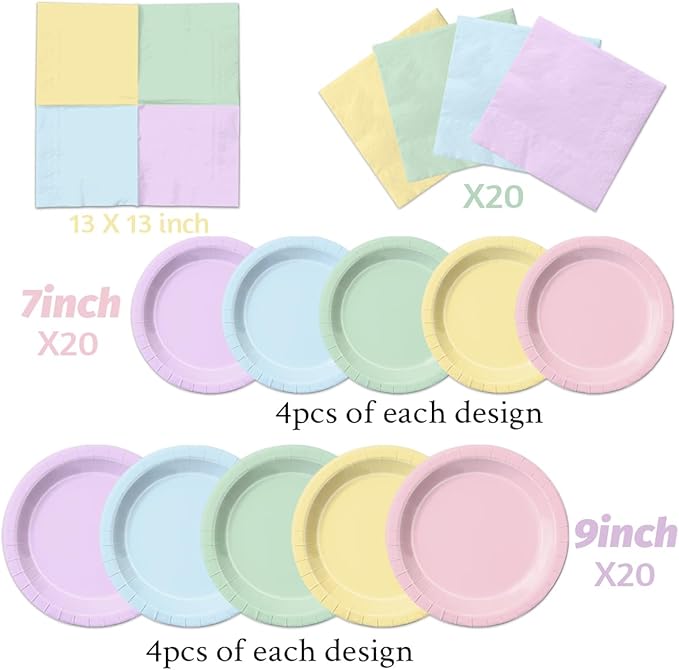 Pastel Party Decorations 60Pcs Rainbow Plates and Napkins Unicorn