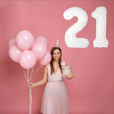 40 Inch White Number Balloons with Pink Bow Coquette Birthday White