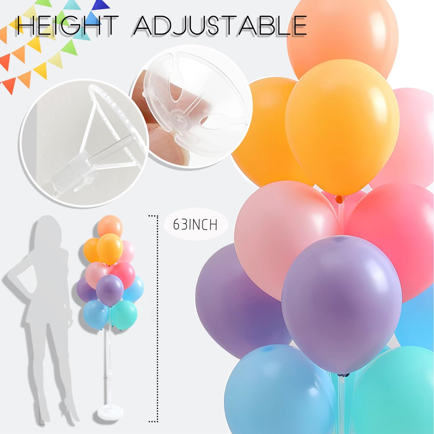 Tosuced Balloon Column Stand Kit,2 Sets of Assorted Rainbow Balloon