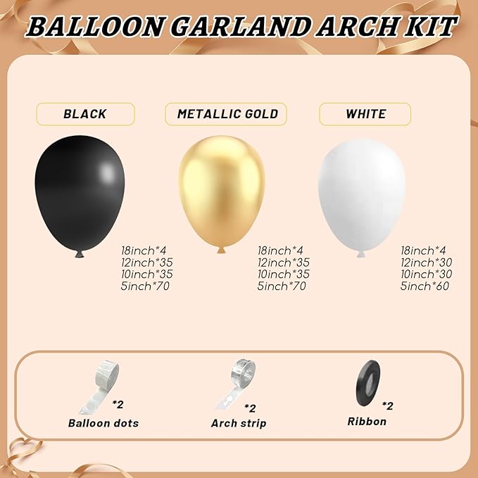 412Pcs Black and Gold Balloons 18 12 10 5 Inch Different Size Black