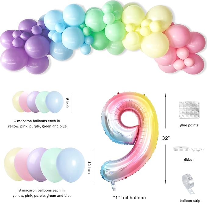 Unicorn 9th Birthday Party Decorations Rainbow Banner Balloons No.9