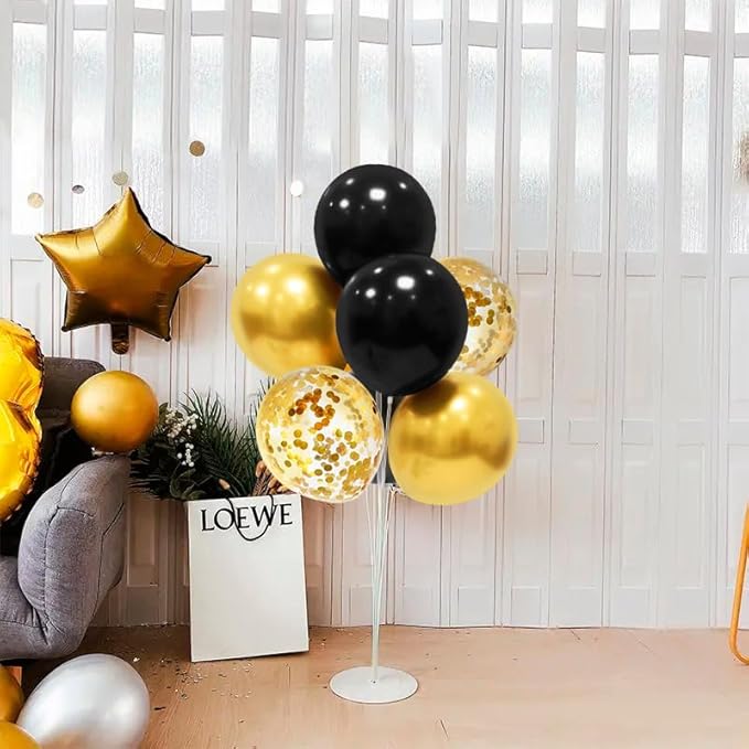 Black and Gold Balloon Stand Centerpiece Table Decorations Black and