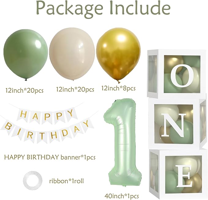 Sage One Year Old Birthday Decorations One Balloon Box 12 Inch Sage