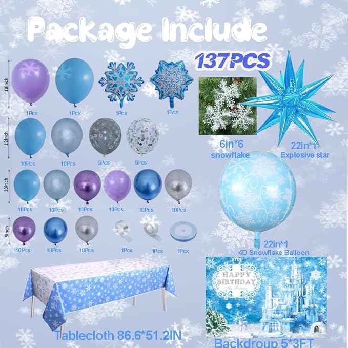 Snow Princess Birthday Party Decorations 137Pcs Girls Snow