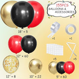 155Pcs Red Black Gold balloons Garland Arch Kit with Gold Confetti