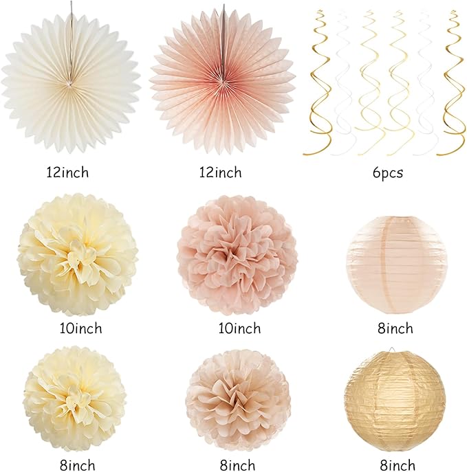 Champagne Gold Beige Fall Bridal Shower Party Decorations 36pcs