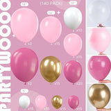 PartyWoo Pink and Gold Balloons, 140 pcs Pastel Pink and Chrome Gold