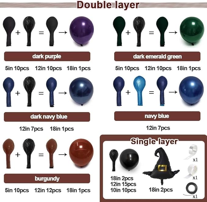 Halloween Balloon Arch Double Stuffed Dark Green Navy Blue Burgundy