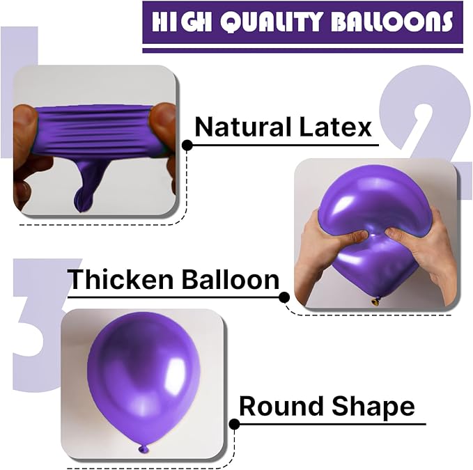 PartyWoo Metallic Purple Balloons 140pcs Different Sizes of 18 12 10