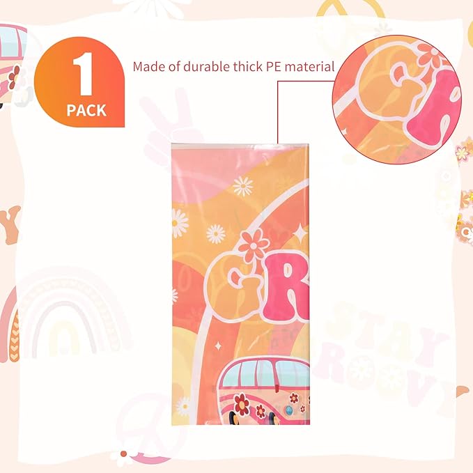 1 Pcs Two Plastic Tablecloths Retro Hippie Boho Party Decorations