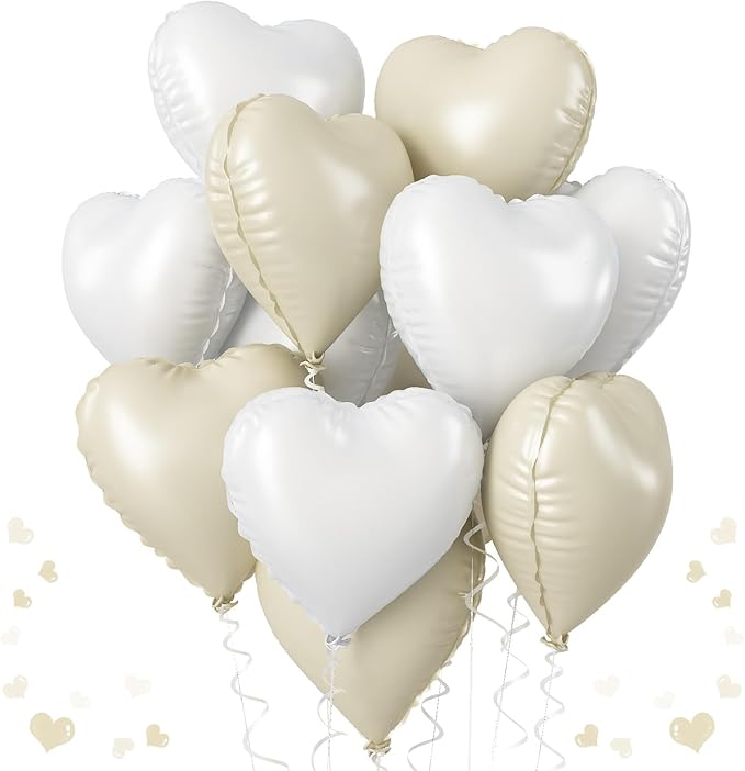 Cream Heart Foil Balloon, 18 Inch Sand White Heart Shape Foil