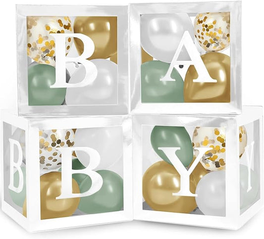 Baby Shower Boxes with Letters White Boxes with Sage Green Gold Gold