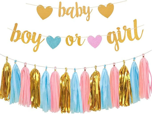 Baby Gender Reveal Decorations Glitter Letters Baby and Boy or Girl
